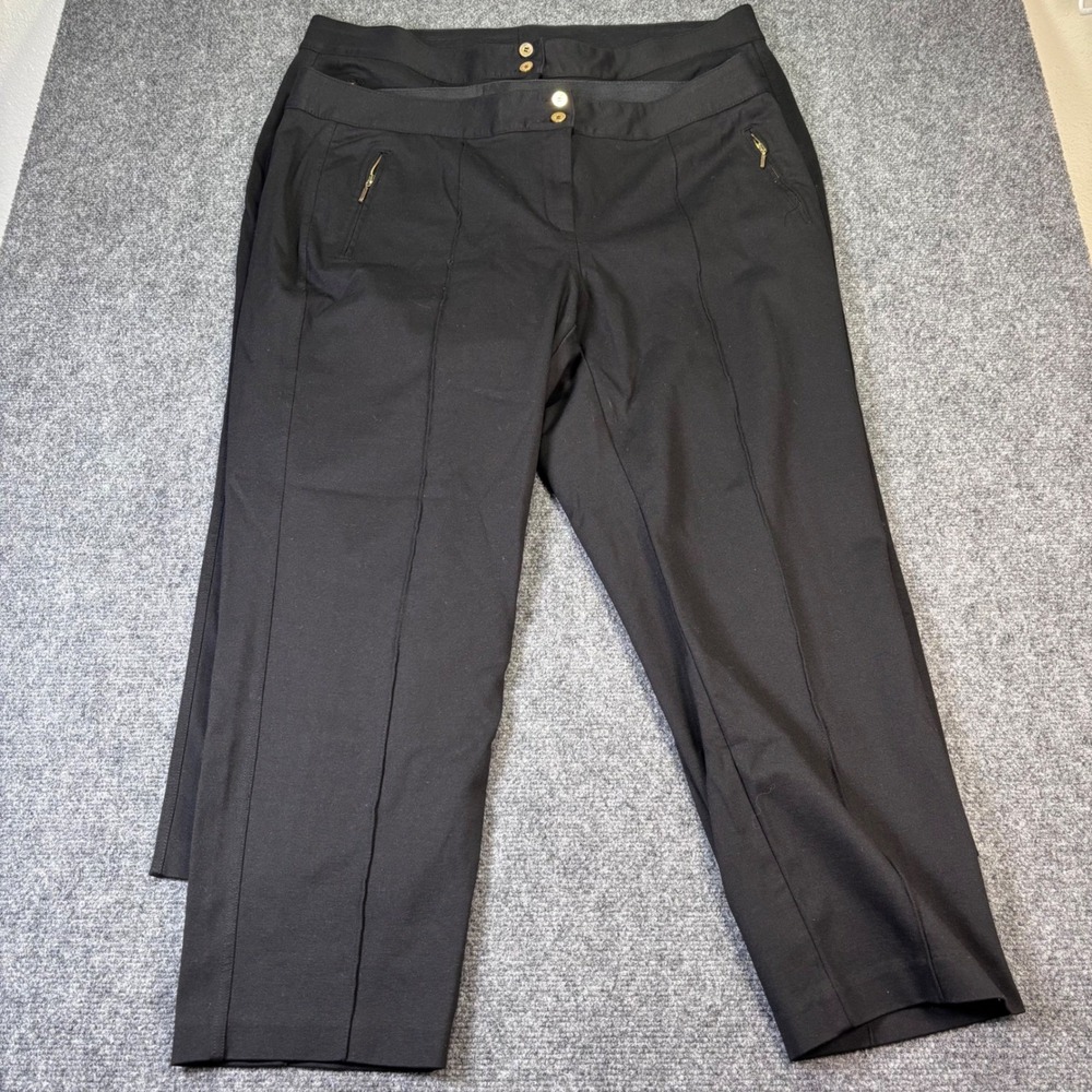 2 Alfani Woman Black Straight Leg Dress Pants Gold Zip Pockets 18WP Stretch Plus
